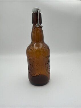 Grolsch Beer Bottle Amber Brown Glass Porcelain Flip Swing Top Vintage